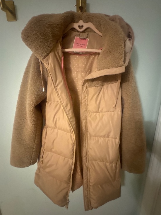 kate spade Jackets & Blazers - Kate Spade Camel Down Puffer Coat M Faux Fur Teddy Sherpa Hooded LIKE NEW